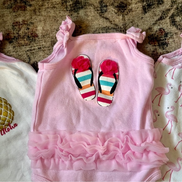 Baby Girl Summer Bodysuit Set (3) | Size 6-9M | Tropical Flamingo & Ruffles - Picture 3 of 8
